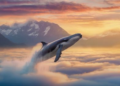 whale diving in the clouds
