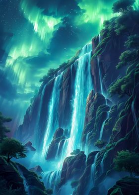Mystical Night Waterfall