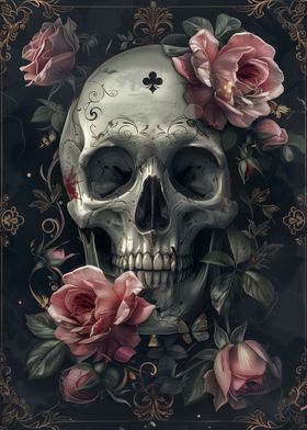 Pale Skull with Pink Roses
