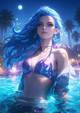 Night Pool Anime Girl