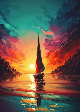 Sailboat Sunset Landscape