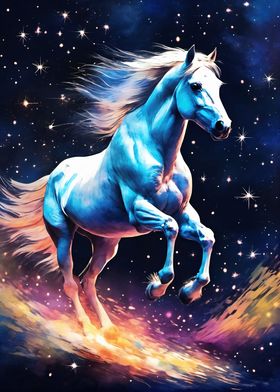 White horse in the starry 