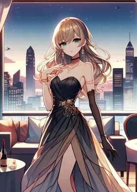 Stylish Anime Girl Gown