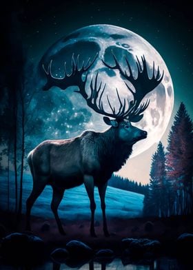 Deer Moon Landscape