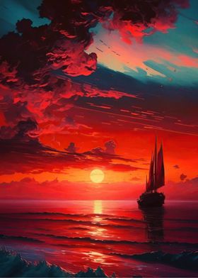 Sailboat Sunset Landscape