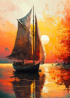 Sailboat Sunset Landscape