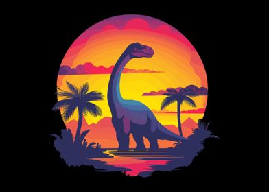 Retro Dinosaur Sunset