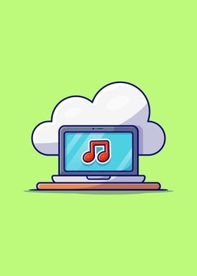 Cloud Music Icon In Laptop