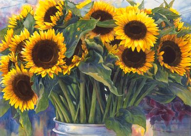 A Big Bucket of Sunflowers