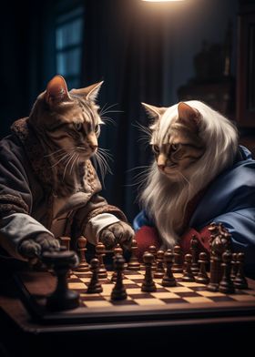 Funny Cats Playing Chess 