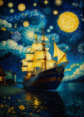 starry night pirate ship