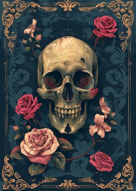 Skull with Pink Roses II