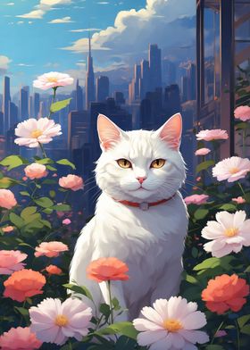 Cat Surrounded By Flowers
