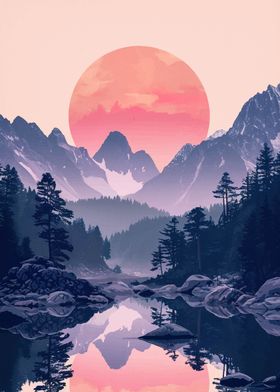 mountain vintage sunset