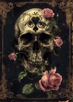 Skull with Pink Roses III