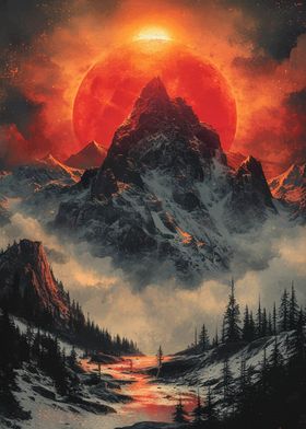 mountain vintage sunset