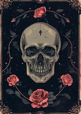 Skull with Pink Roses V