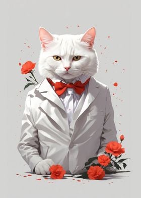 Cat in a white suit