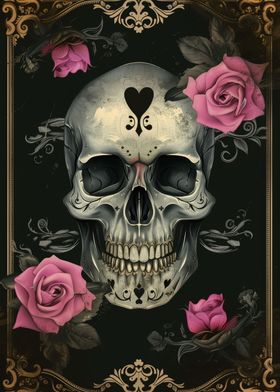Skull with Pink Roses VI