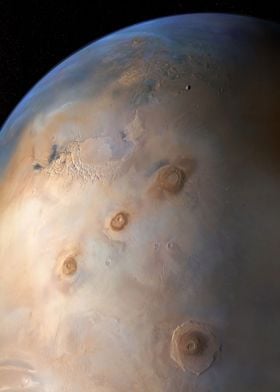 Phobos over Tharsis Mars