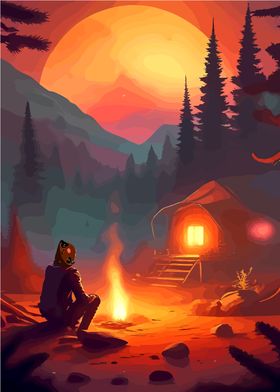 astronaut and campfire