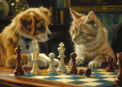 Cat and Dog Play Chess