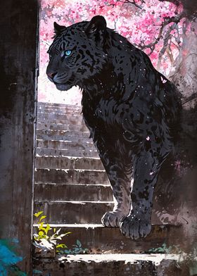 Black Leopard and Blossoms