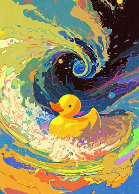 Ducky Swimming In Wave