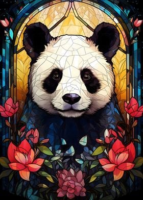 Panda bear Stained Glass