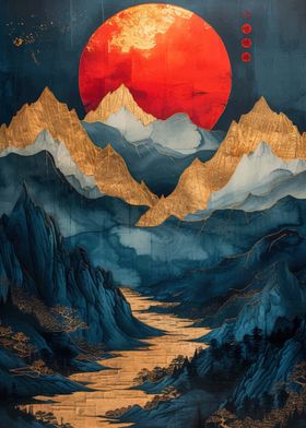 Mountain vintage sunset