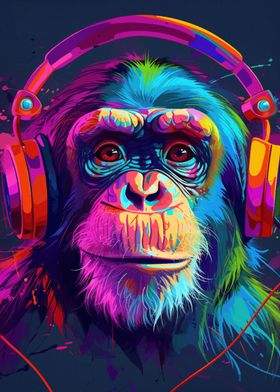 Monkey headphone dj music