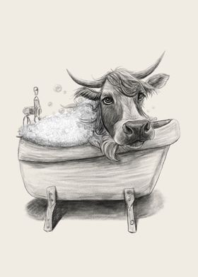 Cow Drawing Bathroom Art