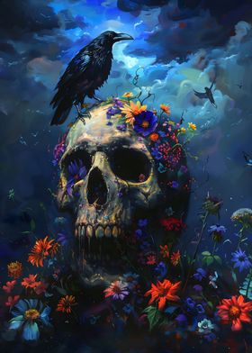 Raven Skull Flowers