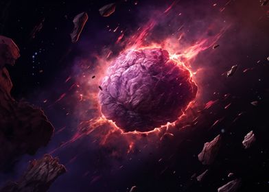 Violet asteroid in space