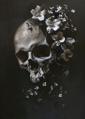 Skull White Flowers