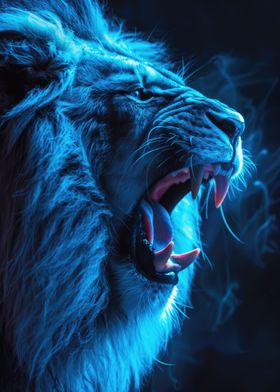 Roaring Neon Blue Lion
