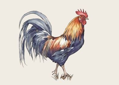 Rooster watercolor Paint