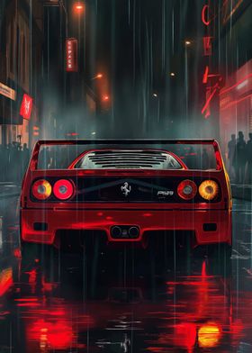 Red Ferrari in the Rain