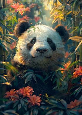 Cute Panda tropical forest