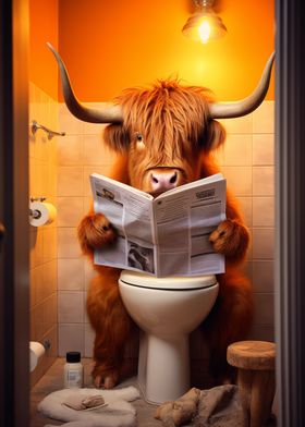 Highland Cow on the Toilet