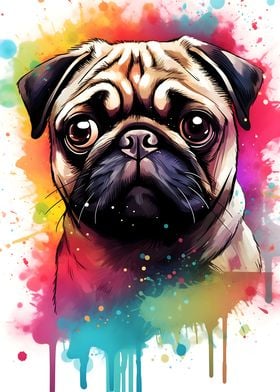 Cute Watercolor Pug Dog
