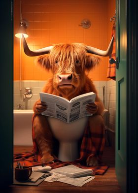 Highland Cow on the Toilet