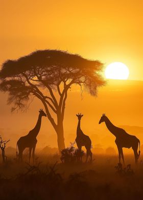 Giraffes Golden Morning