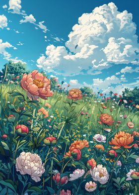 Peony meadow comic style