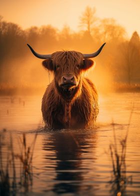 Highland Cow in The Water