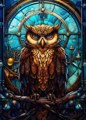 Steampunk Owl Stained