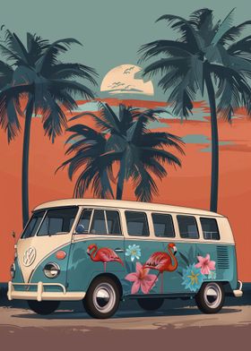 VW Bus and Palm Trees