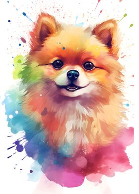Watercolor Pomeranian dog