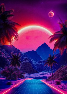 moon landscape magic retro