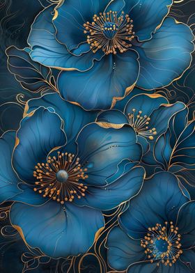 Art Nouveau Blue Flowers